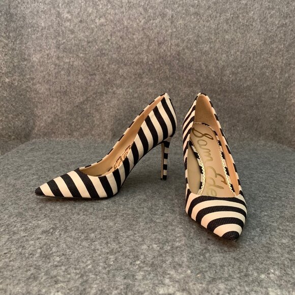 Sam Edelman Hazel Women’s Black and Off White Stripes Heel Pointed Shoes - Picture 5 of 14